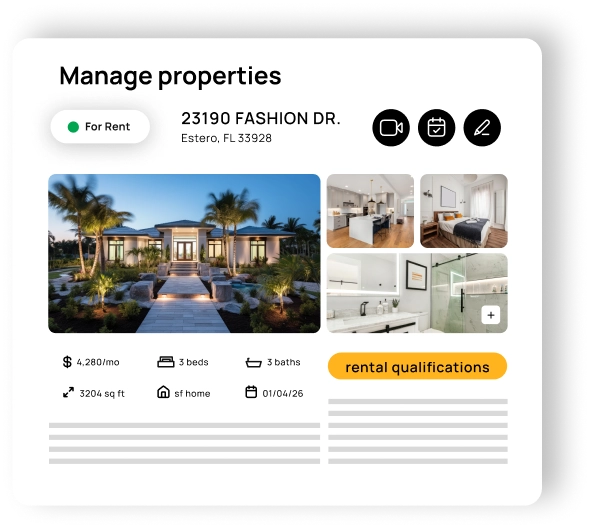 Property listing card for 23190 Fashion Dr in Estero, Florida.